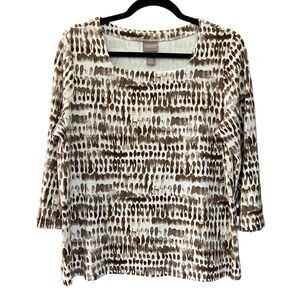 Chico's abstract geometric brush stroke print 3/4 sleeve top